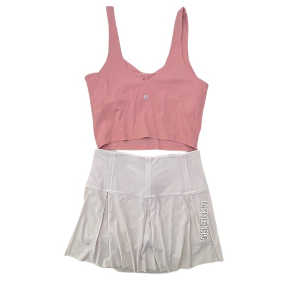 lululemon athletica Dresses & Skirts - Lululemon Set White Tennis Skirt + Align Crop Top Peachy Pink Size S-M